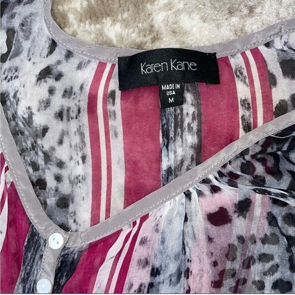 Karen Kane leopard print pink, black & white tie knot button up blouse SZ M - Picture 9 of 9